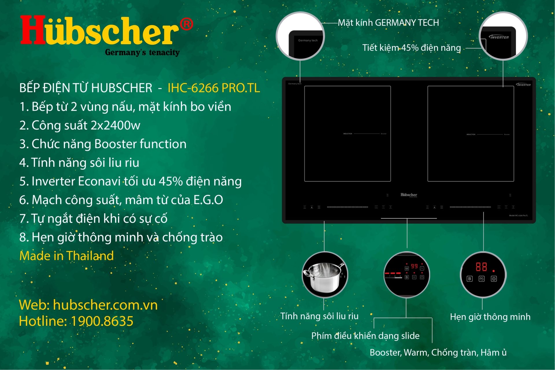 Bếp từ đôi Hubscher model: IHC-6266 Pro.TL