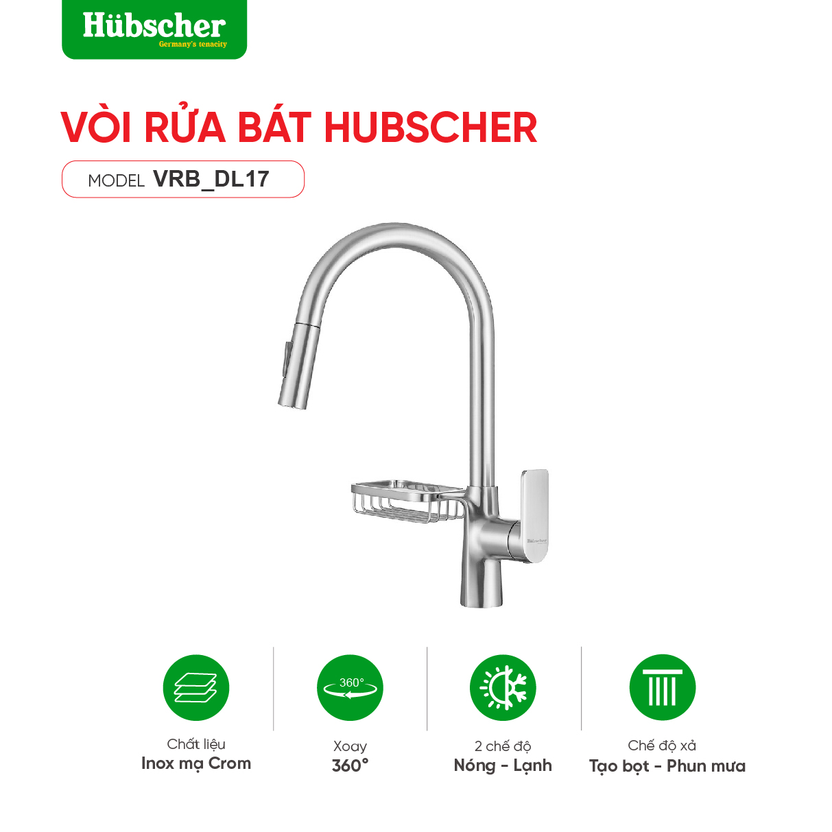 Vòi rửa bát dây rút đồng Hubscher VRB_DL17