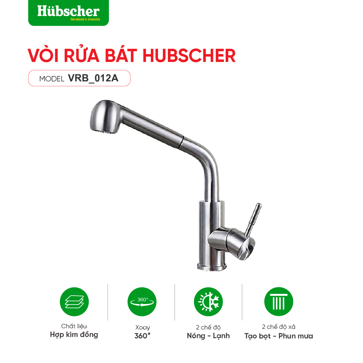 Vòi rửa bát dây rút đồng Hubscher VRB_012A