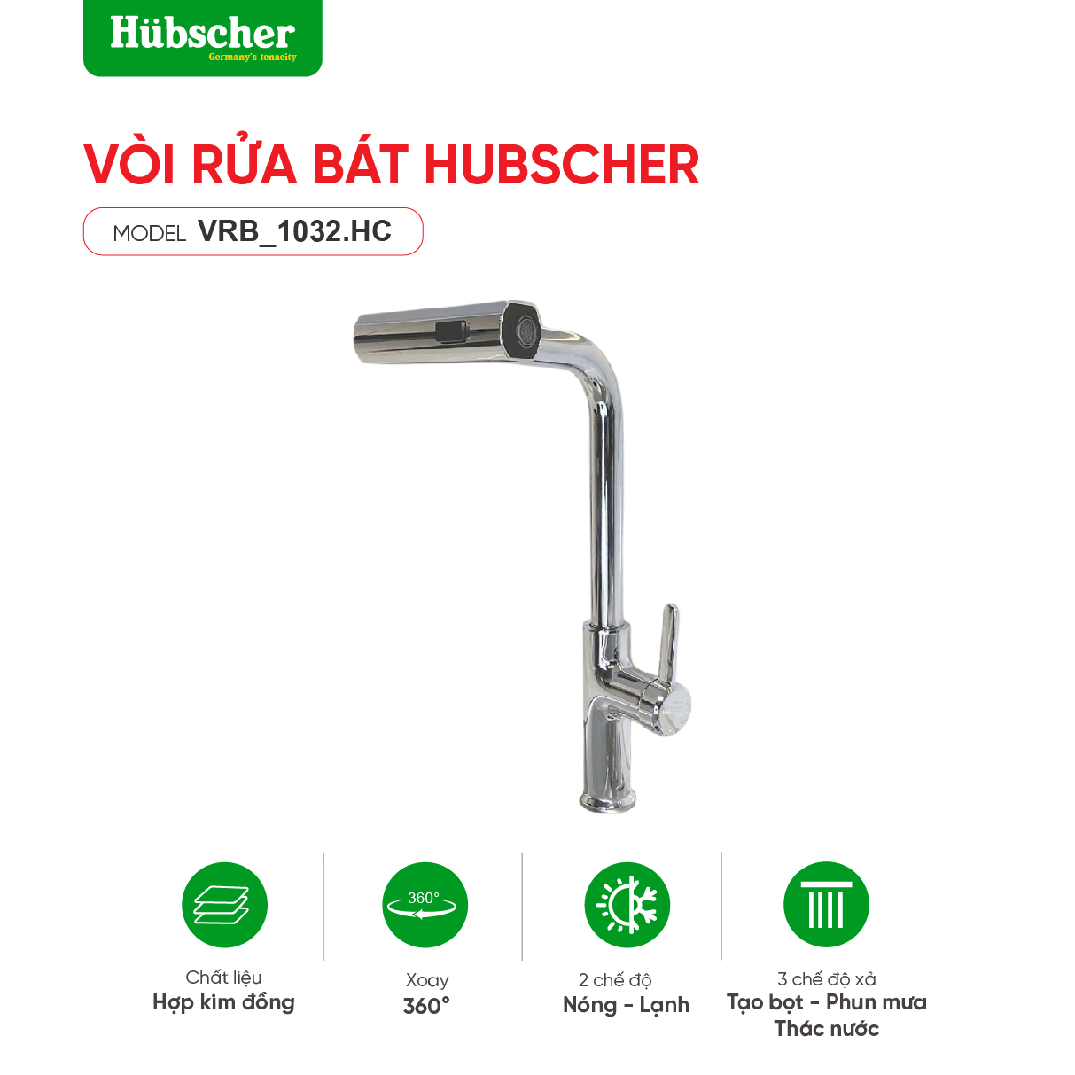 Vòi rửa bát Hubscher dây rút 3in1 VRB_1032.HC
