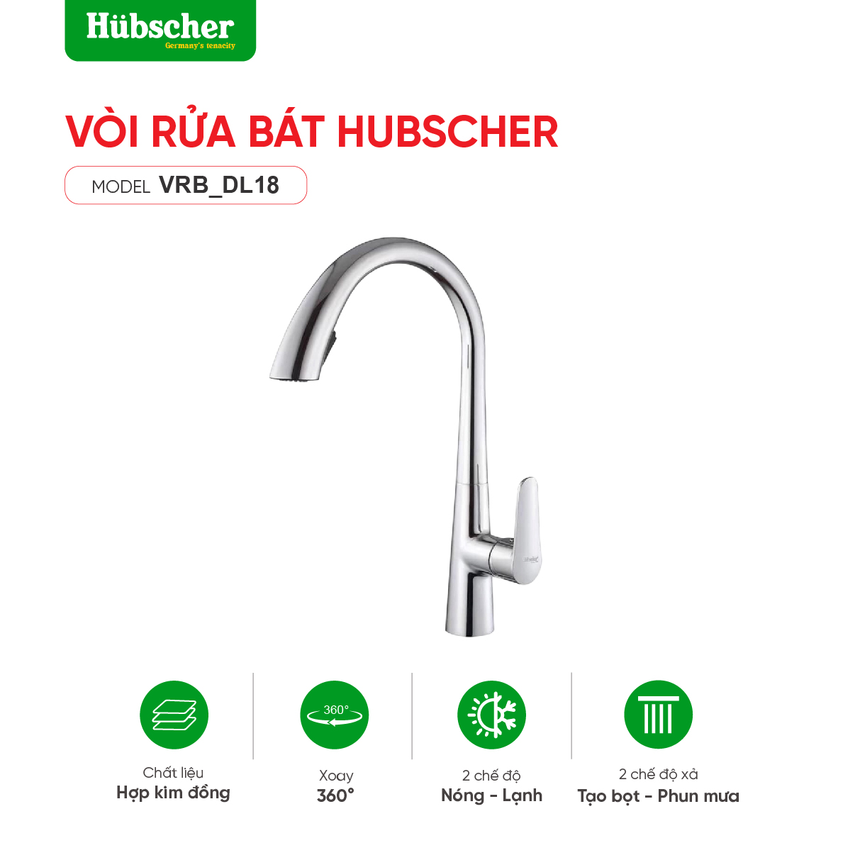 Vòi rửa bát dây rút đồng Hubscher VRB_DL18