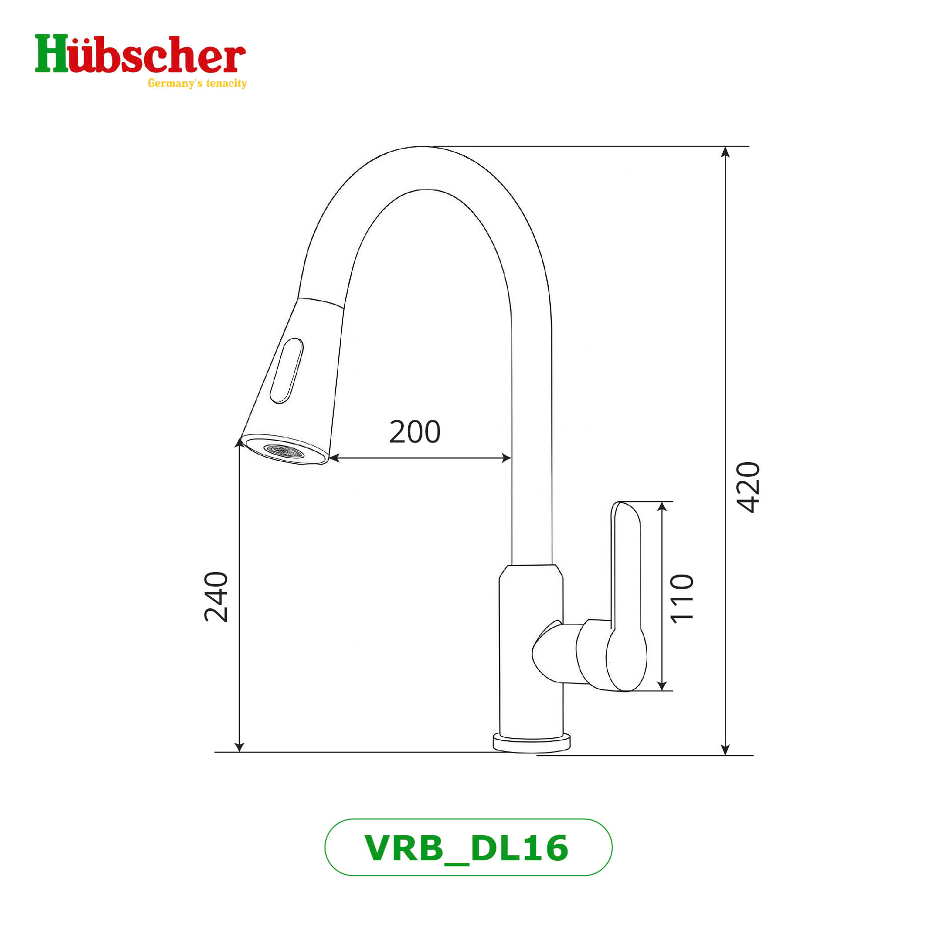 Vòi rửa bát dây rút đồng Hubscher VRB_Dl16